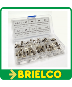 JUEGO DE FUSIBLES 100 UNIDADES 5X20MM CORRIENTE 0.2A-20A VIDRIO ELECTRICO BD11212