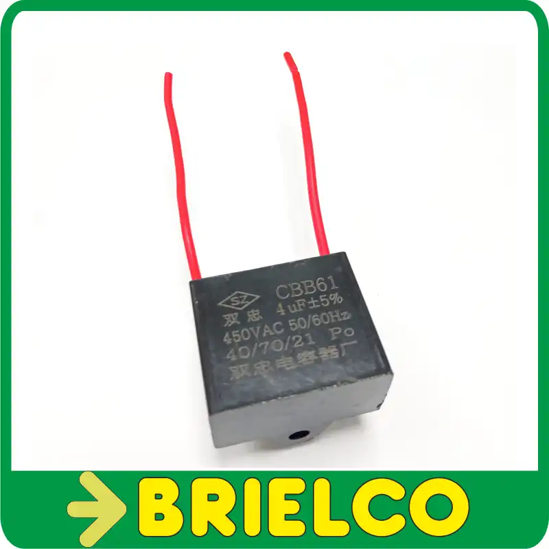 CONDENSADOR ARRANQUE MOTOR VENTILADOR 4MF 4UF 450V CON CABLE 47x18x29mm BD4771